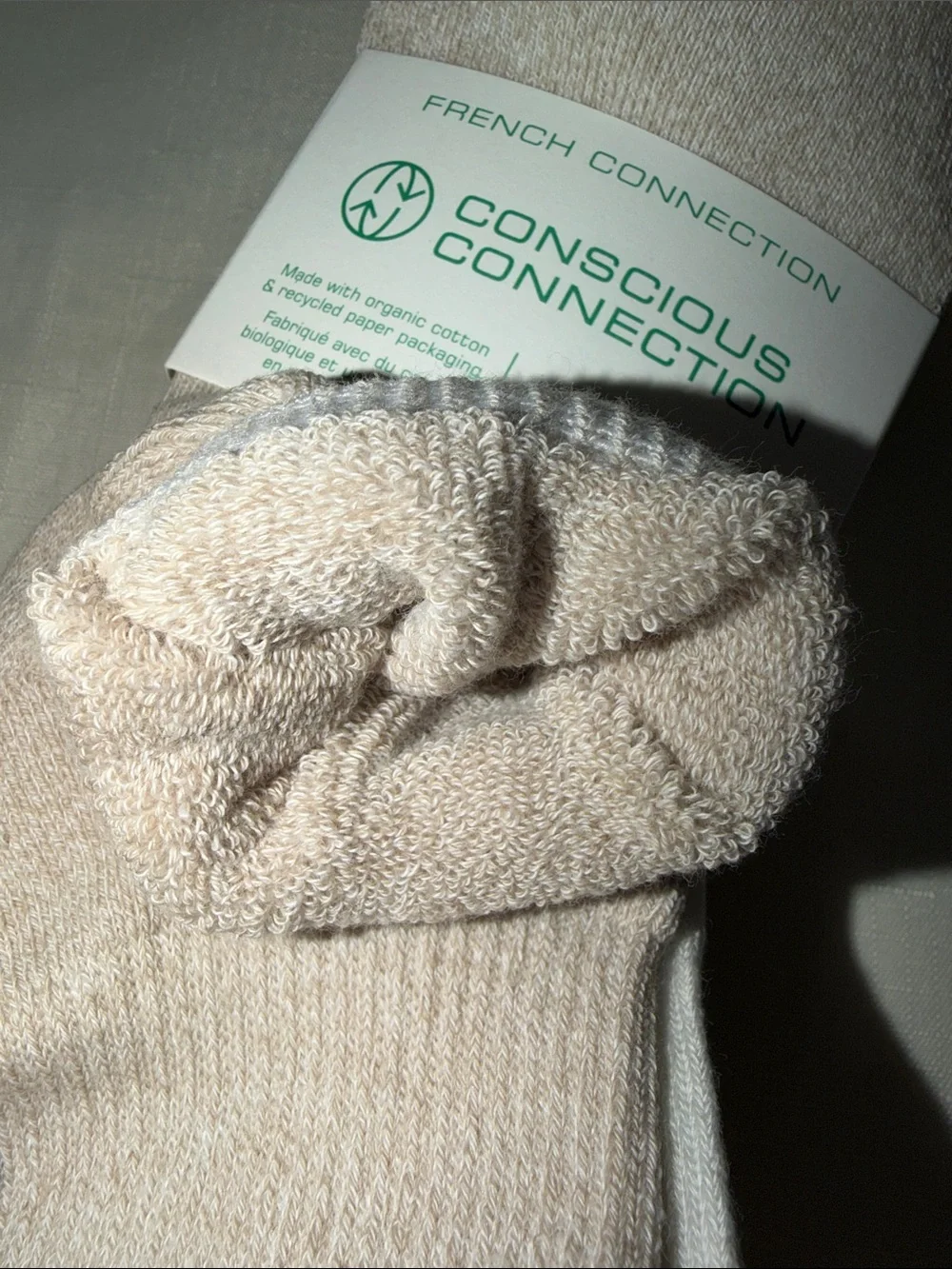 French Connection 5pk Ivory Heather Tan Brown Organic Cotton Blend Knit Socks